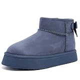 Juicy Couture Girls Slip On Winter Boots Warm Microsuede Insulated Fashion Ankle Booties Outdoor Snow Boot-Olden-Slate Blue-Size 1