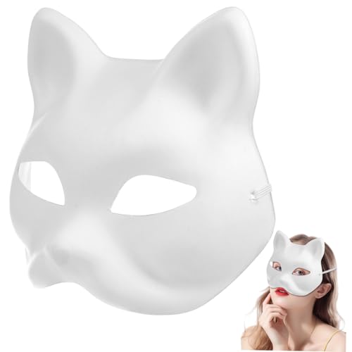 Masques de chat Gatuida en papier blanc à peindre pour DIY et cosplay (lot de 10 pièces)
