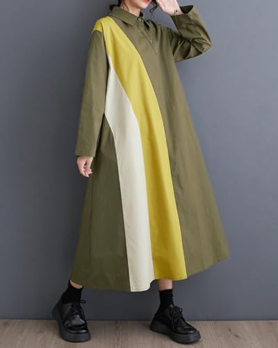 Image of ellazhu Womens Fall Casual Patchwork Funky Long Sleeve Designer Dress Loose Blouse GY2787 A