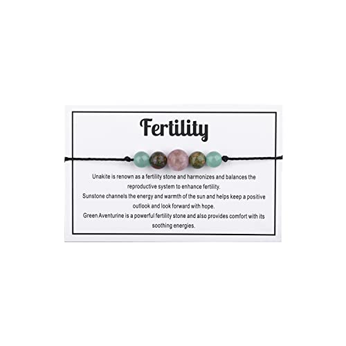 Multistyle Healing Crystal Stone Bead Strand Card Bracelets Handmade Adjustable Wax Rope Yoga Amethyst Tigereye Chakra Bracelets for Women Men Meditation Relax Anxiety Jewelry Gift (Fertility)