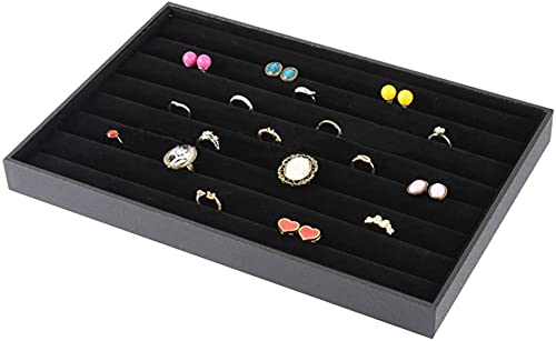 Padom Jewelry Tray Organizer, Necklace Pendant Organizer Watch Storage Rings Earrings Bracelet Organizer Tray Showcase Display Velvet Stackable Jewelry Storage (BLACK) (Rings)