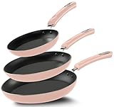 Utopia Kitchen Nonstick Cookware 3 Piece Set, Non-Stick Frying Pans with Induction Bottom, 8, 9.5 & 11 Inches Frying Pans with Bakelite Handles, PFOA Free, Pink & Black