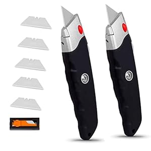 Internet’s Best Premium Utility Knife | Box Cutter Retractable | Set of 2 | Retractable blade | Rubber Handle | 2 Utility Knives included | Razor knife