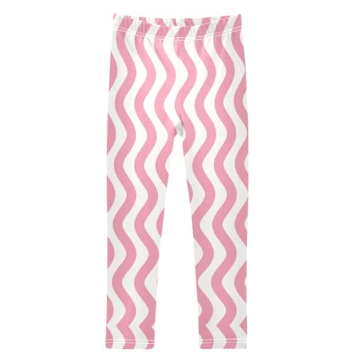 Girls' Leggings Ankle Length Printed Leggings Pink Curve Wavy Stripe Soft Comfortable Pants for Kids 4-10 Years
