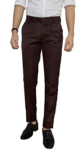 Image of KUNDAN Slim Fit Men Dark Brown Polyester Viscose Blend Trousers