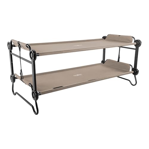 Disc-O-Bed Extra Large Outdoor Convertible 2 Person Bench and Double Camping Cot Portable Bed for Adults Tan