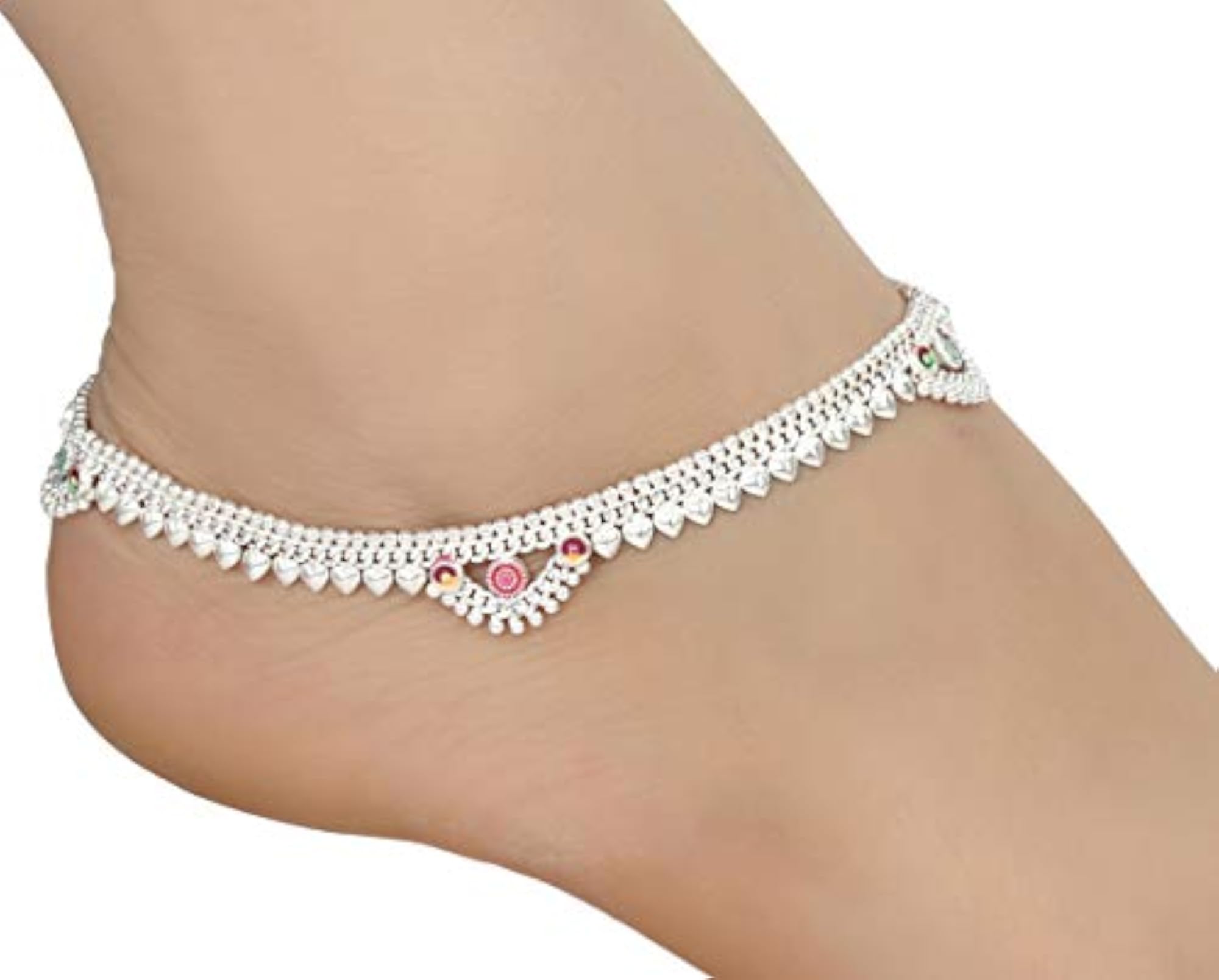 Indian Traditional Ethnic White Metal Anklet Pair