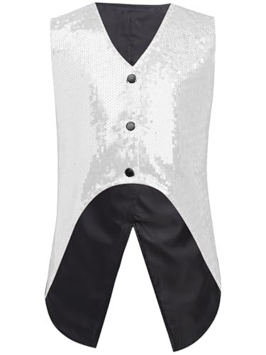 easyforever Kids Boys Sparkly Sequin Vest Performance Party Waistcoat Hip Hop Choir Jazz Dance Tops Formal Suit