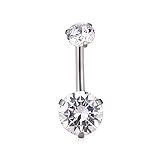 CANDYFANCY 14G Belly Button Ring Surgical Steel Curved Barbell Navel Rings Clear Round Cubic Zirconi