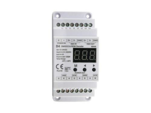 D4 4-Kanal Constant Voltage DMX512 & RDM Decoder 12-24V RGBW dimmer Controller für Hutschiene 4CH 5A/CH Auto Funktion 2 PWM Frequenzen 2000Hz/ 200Hz