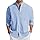 Friptspyg Camicia da Uomo in Cotone e Lino, a Maniche Lunghe, vestibilità Normale, Estiva, con Colletto Alto, per Il Tempo Libero, con Tasca, Blu Cielo L