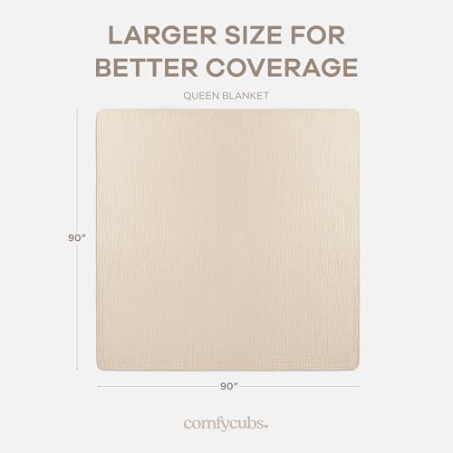 Image of Comfy Cubs Muslin Blanket for Adults Queen 90 inch x 90 inch - 6 Layer Soft, Breathable & Lightweight Muslin Adult Blanket - Machine Washable & Designed in The US Bedding for All Seasons - Sand
