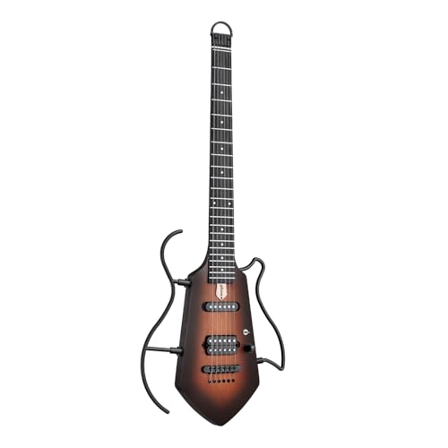 Mini Travel Electric Guitar, Small Lightweight Headless Guitar for Practice, Portable Compact Solid Body Easy Assemble Stands with Gig Bag, Sunburst