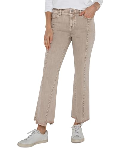 Liverpool Women's Hannah Mid-Rise Crop Flare with Uneven Fray Hem Stretch Denim