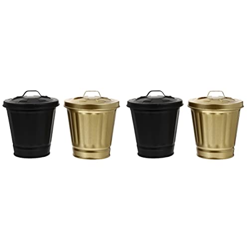 Cabilock 4piezas Mini Papelera De Escritorio Con Tapa De Unidades Diseño Color Negro Para Cocina Oficina y Dormitorio Fabricada Hierro Resistente