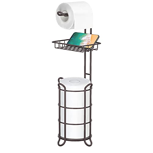 TreeLen Toilet Paper Holder Stand Tissue Paper Roll Dispenser with Shelf for Bathroom Storage Holds Reserve Mega Rolls-Bronze