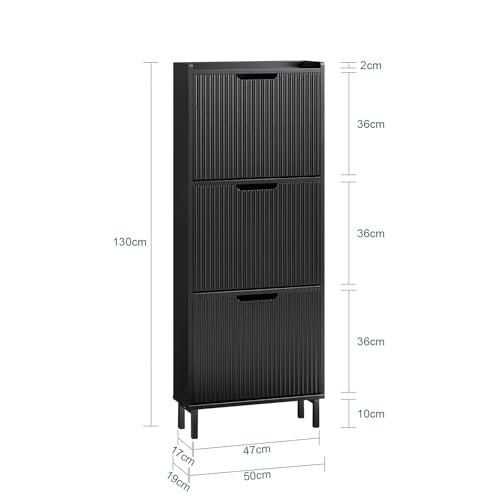 SoBuy Narrow Shoe Rack with 3 Flip Drawers Slim Wooden Shoe Storage Cupboard for Hallway Entrance Foyer or Understairs Black W50 x D19 x H130cm FSR177-H-SCH