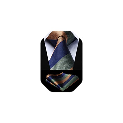 Image of HISDERN Mens Striped Tie and Pocket Square Set Necktie for Men | soft smooth texture, wrinkle-free, neat hand-tied knot, gifting ready, regular 3.4 width, coordinated look, business wedding