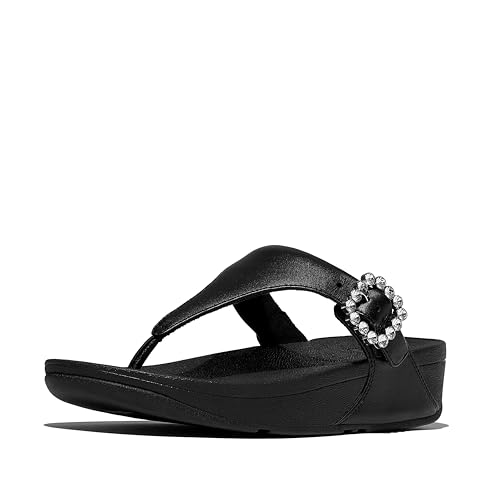 Image of FitFlop Women's Lulu Crystal-Buckle Leather Toe-Post Sandal