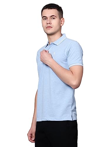 Image of Cantabil T-Shirt for Men l Breathable & Soft with Color Fastness Regular Fit Polo Neck Cotton Blend Fabric Solid Pattern