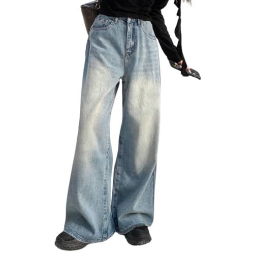 [Belle Cie] デニムパンツ ロング ワイド バギー フレア 太め ゆったり レディース (ST/No.27939) (L, サックス)のサムネイル