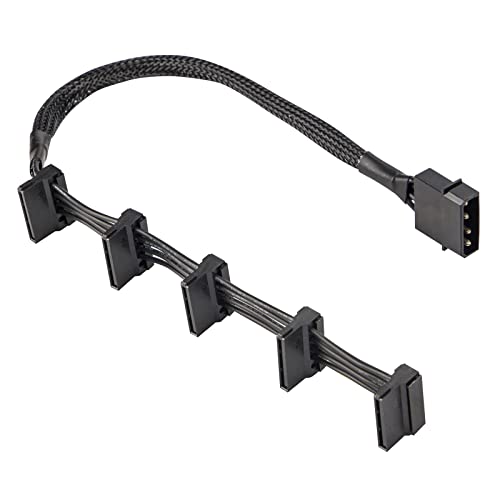 YieJoya Câble d'alimentation IDE Molex 4 broches vers SATA 15 broches - Manches tressées - Grand connecteur mâle à 4 broches vers 5 x 15 broches SATA femelle - Pour...