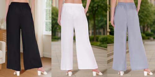Image of Buy That Trendz Palazzo Pants for Women Rayon Elasticated Regular Fit Flared Wide Leg M to 6XL Pack of 3