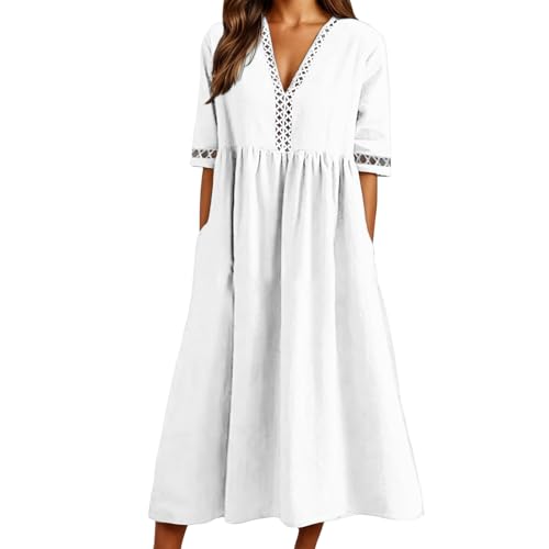 Robe longue bohème d'été chic col V et poches pour femme