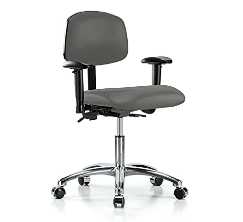 Image of Perch Chrome Task Chair, Rolling, Desk Height 19 inch-24 inch, Charcoal Vinyl