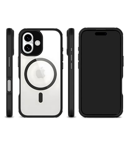 Image of DailyObjects Polycarbonate Case for iPhone 16 Compatible with Mag-Safe Wireless Charging | Black Hybrid Magnetic Armour Slim Shockproof Back Cover