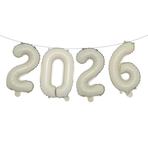 16 Inch 2026 Balloons Number 2026 Foil Balloons for New Years Eve Party Supplies Anniversary Party Graduation Decorations Home Office Decoration (2026 Cream)