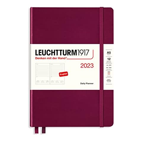 LEUCHTTURM1917 365995 Tageskalender Medium 2023, 12 Monate, Port Red Cover