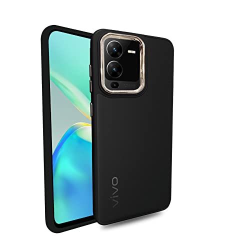 Image of A rtistque Frosted Translucent Back Cover Case for Vivo V25 Pro 5G | Electroplated Chrome Ring | Raised Camera Edges for Protection | Smooth Sides TPU - Black
