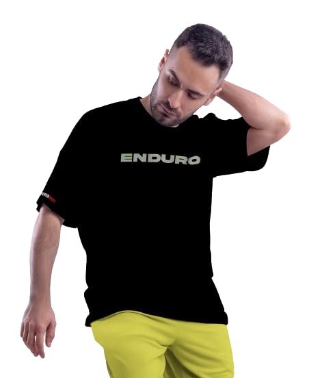 WANDERLOOMS Oversized Tshirt for Men Front & Back Graphic Printed Enduro Powerdrift Oversized Baggy Fit T shirt Round Neck Half Sleeve Drop Shoulder Cotton Tshirt for Men