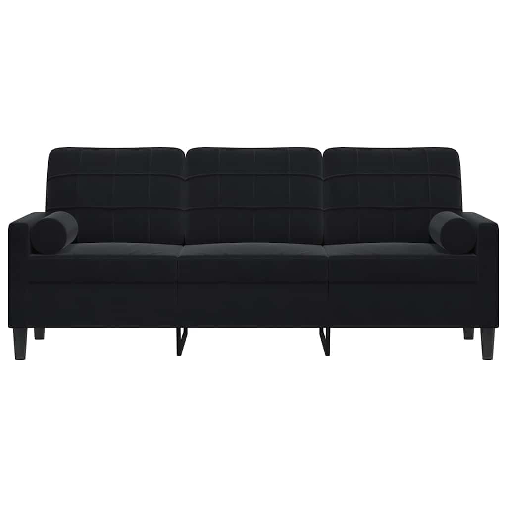 Sofá de 3 plazas de terciopelo negro con cojín decorativo de metal