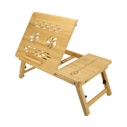 Image of Now Organic Brand Premium Bamboo Foldable Laptop Table with Adjustable Height & Tilting Top | Lap Desk for Study, Writing, Reading | Portable Bed Table with Small Storage Drawer Compact Size