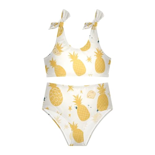 Gold Glitter Pineapples Girls 2 Piece Kids Bikini Set Beach Swimsuit Swimwear Adjustable Strap3