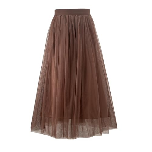Summer Sweety Solid Elastic Waist Tulle All Match Flare Women Maxi Skirt