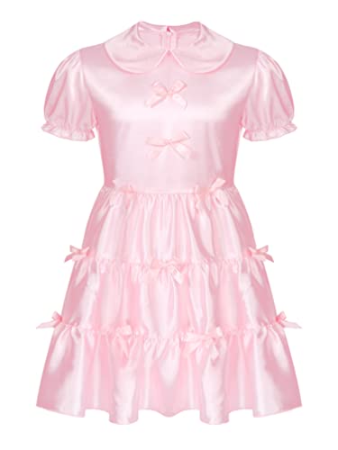 iiniim Men's Satin Sleepwear Mini Dress Sissy Maid Cosplay Uniform Outfit French Apron Girly Dress Suit - Main Image