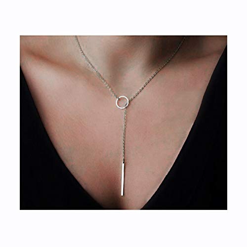 Artmiss Gold Y-Necklace Delicate Lariat Chain Circle Pendants Bar Necklace Jewelry Choker for Women   (Silver)