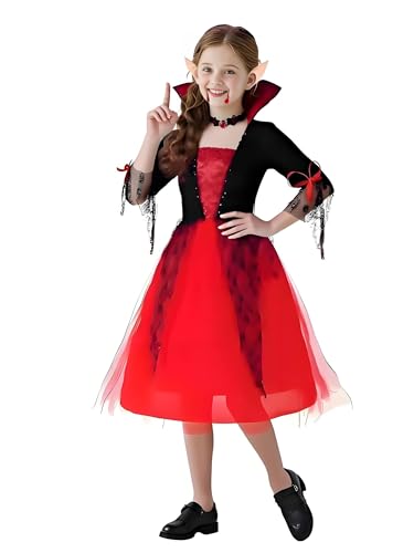 Disfraz de vampiro para niñas con falda tutu roja y accesorios miniatura 3