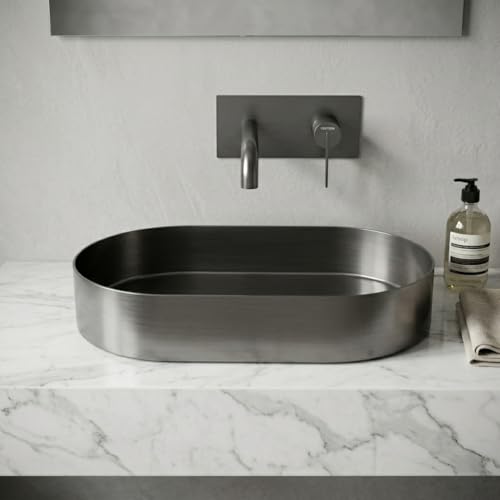 Image of Lusso Basin Collection 65x38 cm SS 304 Brushed Stainless Steel Counter Top Wash Basin for Bathroom | Luxury Finish Kitchen & Bathroom Sink | Get 2 Years Warrenty