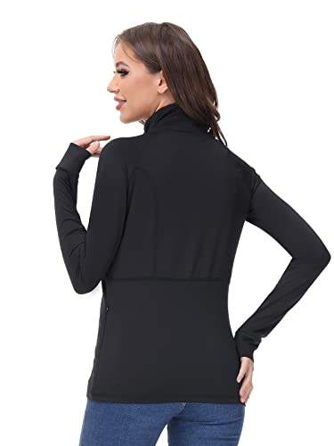 Cozziplus Women Workout Zip Up Running Athetic Jacket-Women Stretchy Yoga Zip Top With Thumb Holes And 2 Pockets (Black,Xl) #TOP2