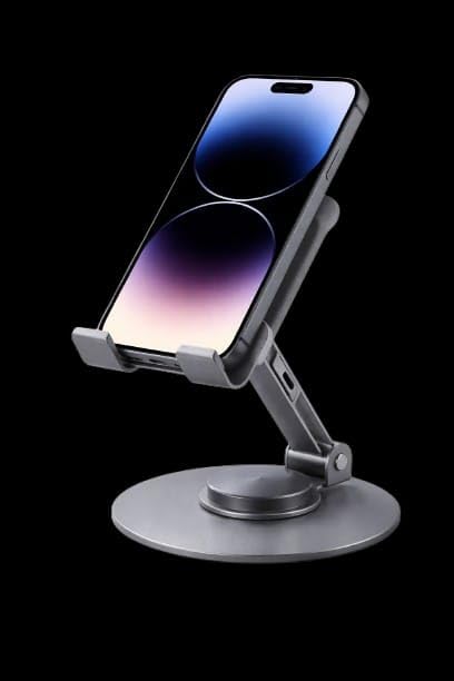 Adjustable Desktop Phone Stand, 360 Degree Rotating Base, Foldable Holder for Smartphones, Grey, Aluminium mobail Table bstand-image-29