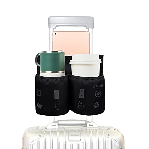 LARGERED Porte Gobelet de Valise Porte Boissons de Bagage avec 4 en 1 Poches pour Passeport Tasse Téléphone et Ipad Voyage et d'affaires de Accessoires Suitcase Cup Holder,Noir Cover