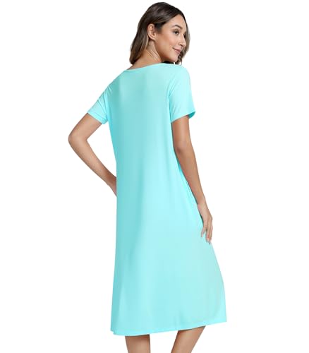Image of NACHILA Women's Nightgowns-Viscose Made from Bamboo,Short Sleeve Nightshirt Soft Sleep Shirts Cool Sleep Dress with Pockets