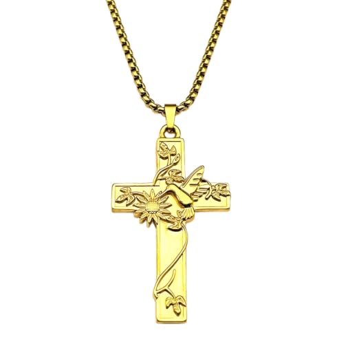 Collier pendentif de famille colibri tournesol chaîne or pour homme femme