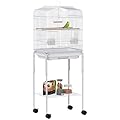 PawHut Bird Cage Budgie Cages for Finch Canary Parakeet with Stand Wheels Slide-out Tray Accessories Storage Shelf, White 46.5 x 36 x 124 cm