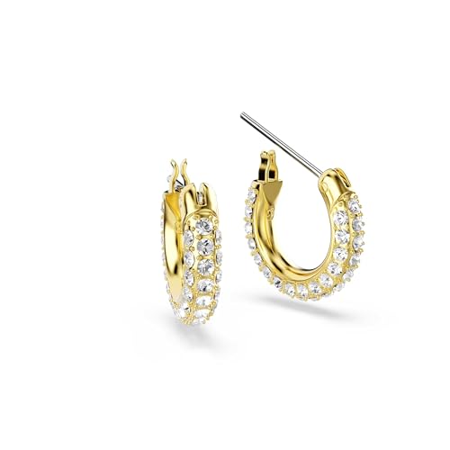 Swarovski Dextera hoop earrings, Pavé, Mini, White, Gold-tone finish3