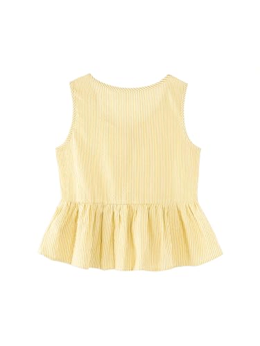 Image of Girls Sleeveless Striped Shirts Bowknot Tank Tops Cotton Peplum Babydoll Top